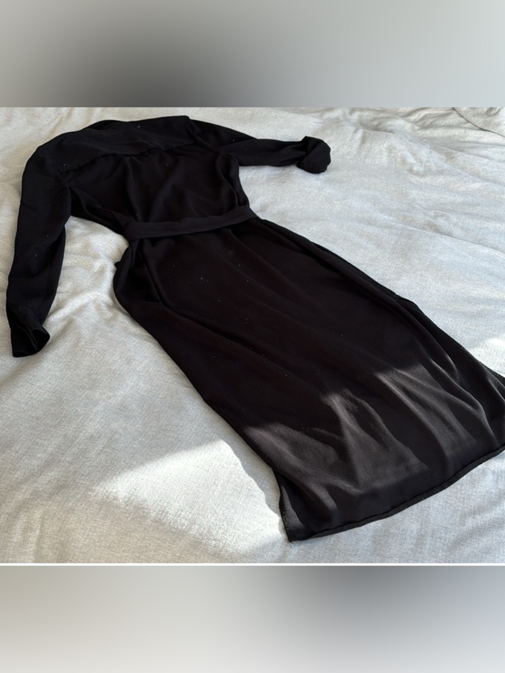 Halston Heritage Black Long-Sleeve Button-Front Shirt Dress with Waist Tie - Picture 2 of 9